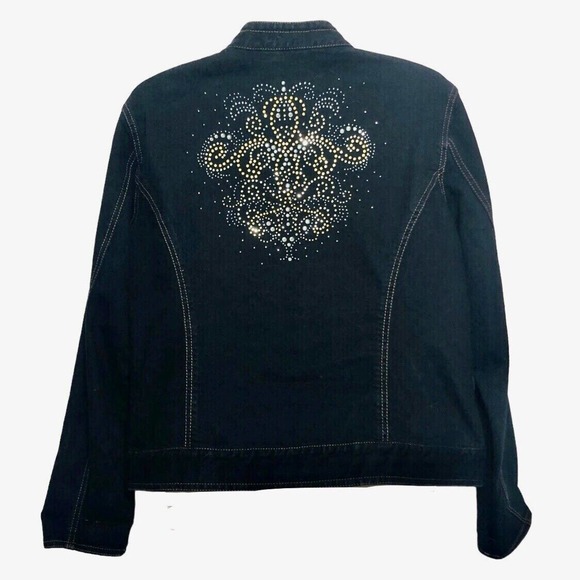 Chico's Jackets & Blazers - Chicos Platinum Blue Denim Jacket Gold Silver Studded Stretch L